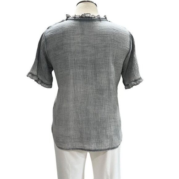 Cobblestone Living Women's Gray Button-Down Ruffle Trim Shirt Size M Long Sleeve - Picture 9 of 10